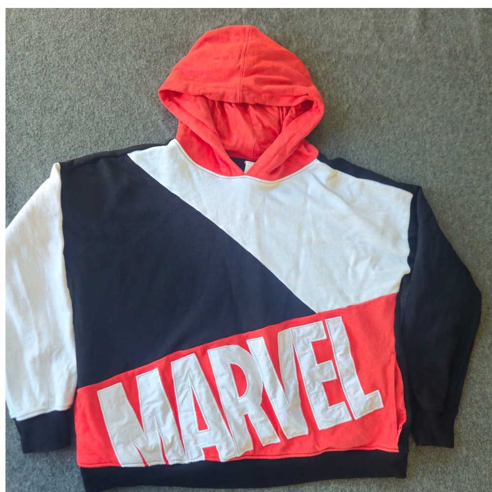 Marvel Kids Colorblock Hoodie Sweatshirt Red White Black Logo Size Medium Disney